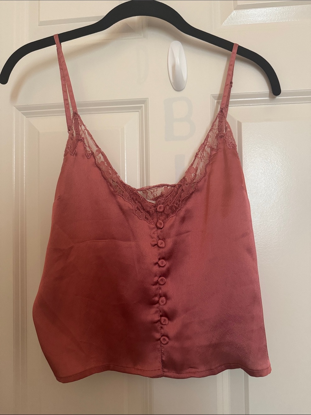 Urban Outfitters Silky Lace-Trim Cami Tank Top in Dusty Rose